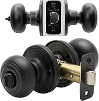 Copper Creek Colonial Matte Black Privacy Door Knob - ANSI Grade-3 Certified, Easy Install Reversible Handle for Bedroom Bathroom Closet