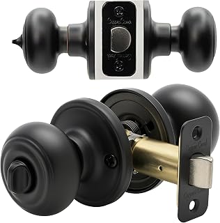 Copper Creek Colonial Matte Black Privacy Door Knob - ANSI Grade-3 Certified, Easy Install Reversible Handle for Bedroom Bathroom Closet