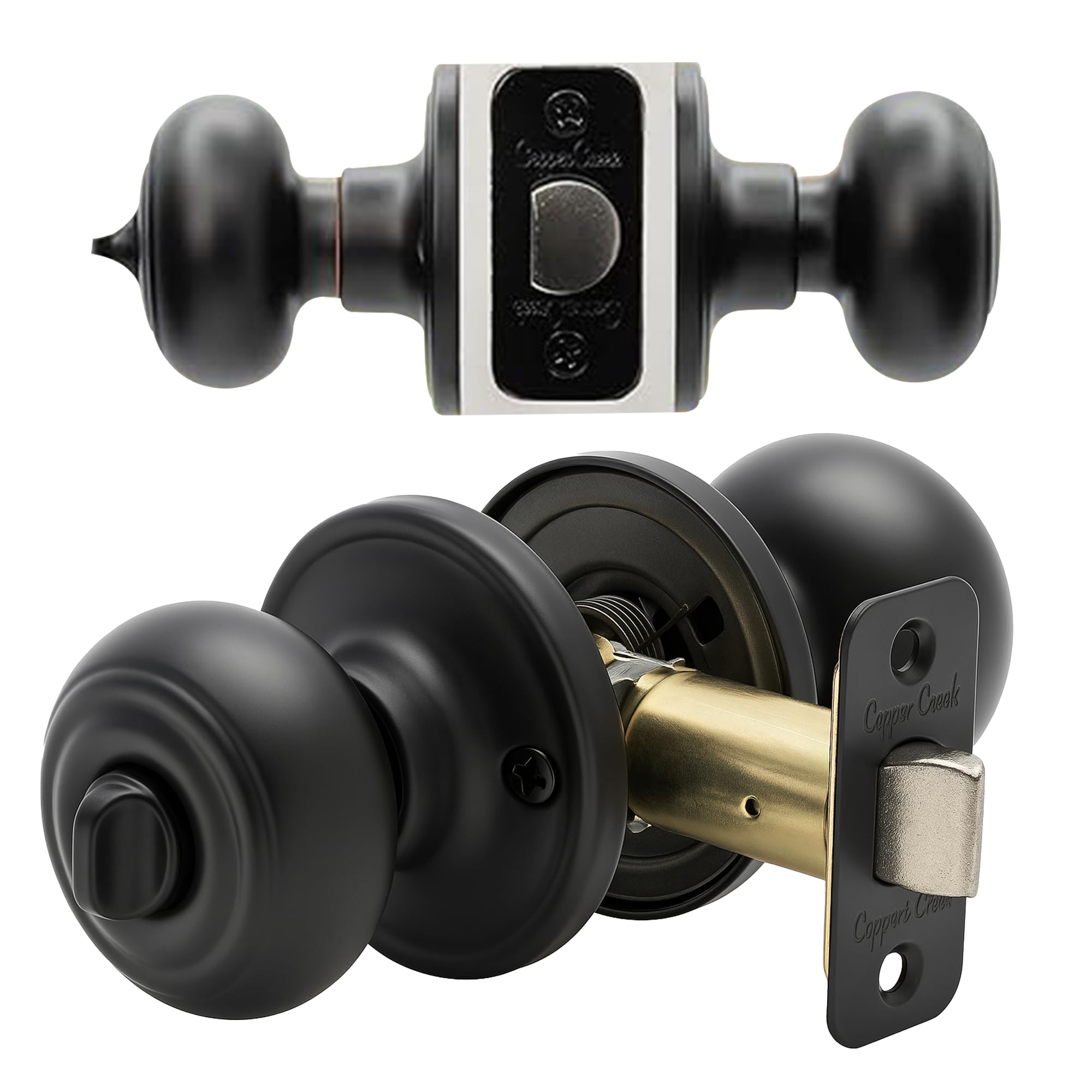 Copper Creek Colonial Privacy Interior Door Knob – ANSI Grade-3 Certified, Modern Heavy Duty Handle, Easy Install and Reversible for Bedroom, Bathroom and Closets – Matte Black (1 Pack)