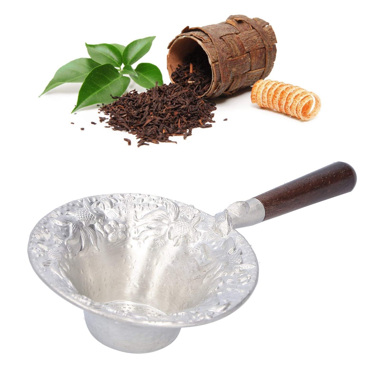 SIXRUN Colador de té, Filtro de té de Hojalata con de Sándalo Negro, Colador de Hojas Sueltas de Malla Fina, Filtro de Preparación de Reutilizable de 15 X 7,8 Cm para Uso Doméstico en la Ceremonia