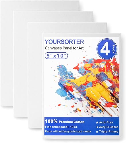 YOURSORTER Paquete de 4 tableros de lienzo, lienzos en blanco de 8 x 10 pulgadas para pintar, imprimados con gesso sin ácidos, 100% algodón, para