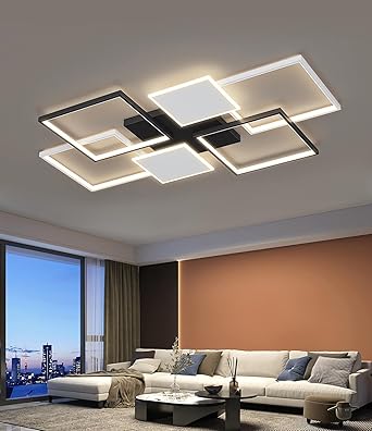 LFLA Moderne Woonkamer Lamp LED Plafondlamp Dimbaar met Afstandsbediening & Geheugenfunctie, Grote Rechthoekige Plafondlamp voor Slaapkamer Eetkamer Woonkamer Studie Keuken (Zwart, 90cm,97W) photo 2