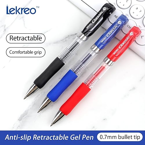 Miniatura 7 de Bolígrafos retráctiles clásicos de gel Lekreo, punta fina de 0.7mm (tinta negra - 12 paquetes)