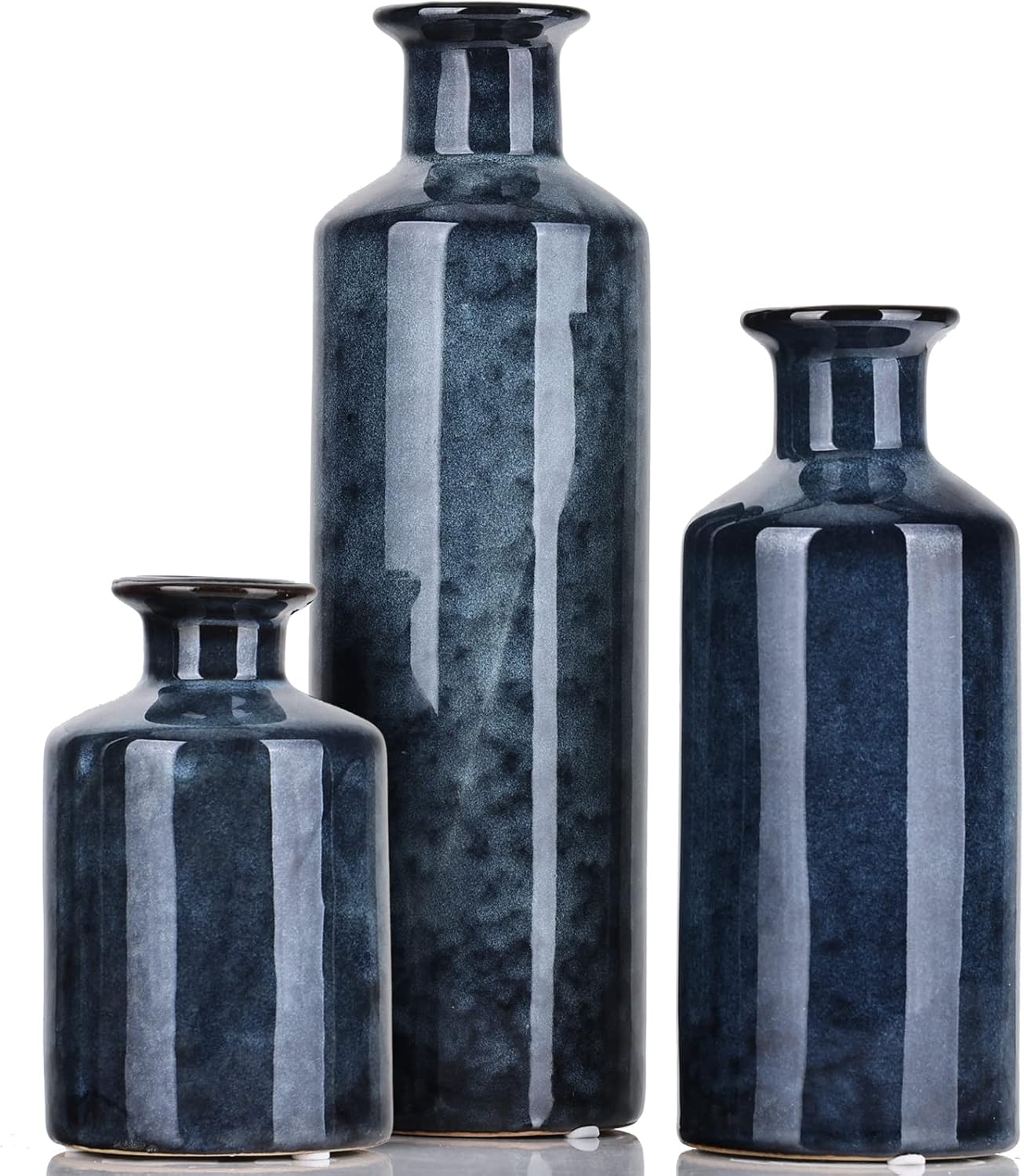 Dark Blue Ceramic Vase for Home Decor,Blue Vase Set of 3