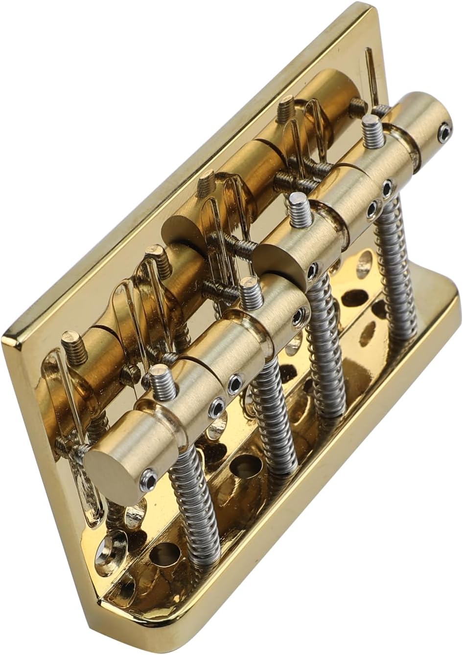 Glod Electric Bass Guitar Bridge with Brass Saddles Zinc Alloy Plate 4 String Fixed Bridge Compatible with Fender Jazz Precision Bass Bridge Replacement Parts