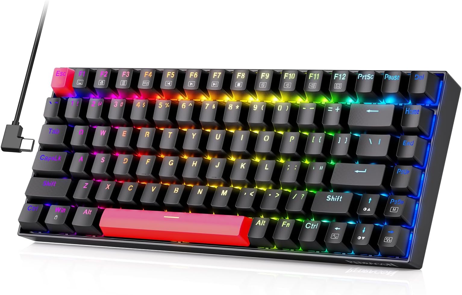 Redragon Mechanical Keyboard, Full RGB 75% Gaming Keyboard with Red Switches, Macro Editor Wired Keyboard 84 Keys for Windows Mac PC Laptop Tablet, K629-RGB