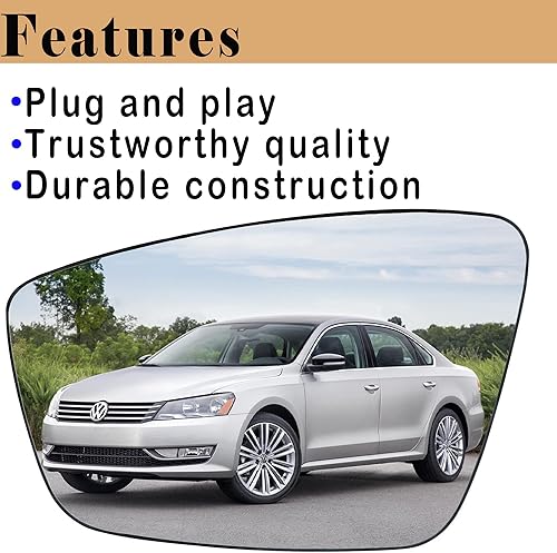 Miniatura 4 de Espejo calefactable para el lado del conductor, compatible con Volkswagen VW Passat 2011-2018, espejo de cristal Beetle Jetta Power convexo con