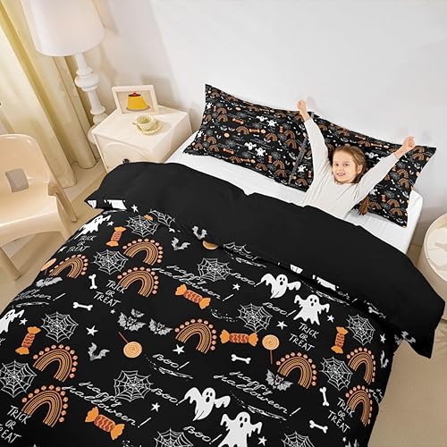 Miniatura 5 de Feelyou Juego de funda de edredón de Halloween, tamaño matrimonial, juego de ropa de cama de tela de araña arcoíris para niños y niñas, decoración