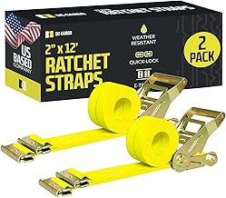 DC Cargo Mall E Track Ratchet Straps Cargo Tie-Downs, (Pack of 2) 2 x 12 Heavy Duty Yellow Tie-Down Rachet Straps, Strong Ratchet Strap, E Track Spring Fittings, Tie Down Motorcycle