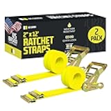 DC Cargo Mall E Track Ratchet Straps Cargo Tie-Downs, (Pack of 2) 2 x 12 Heavy Duty Yellow Tie-Down Rachet Straps, Strong Ratchet Strap, E Track Spring Fittings, Tie Down Motorcycle