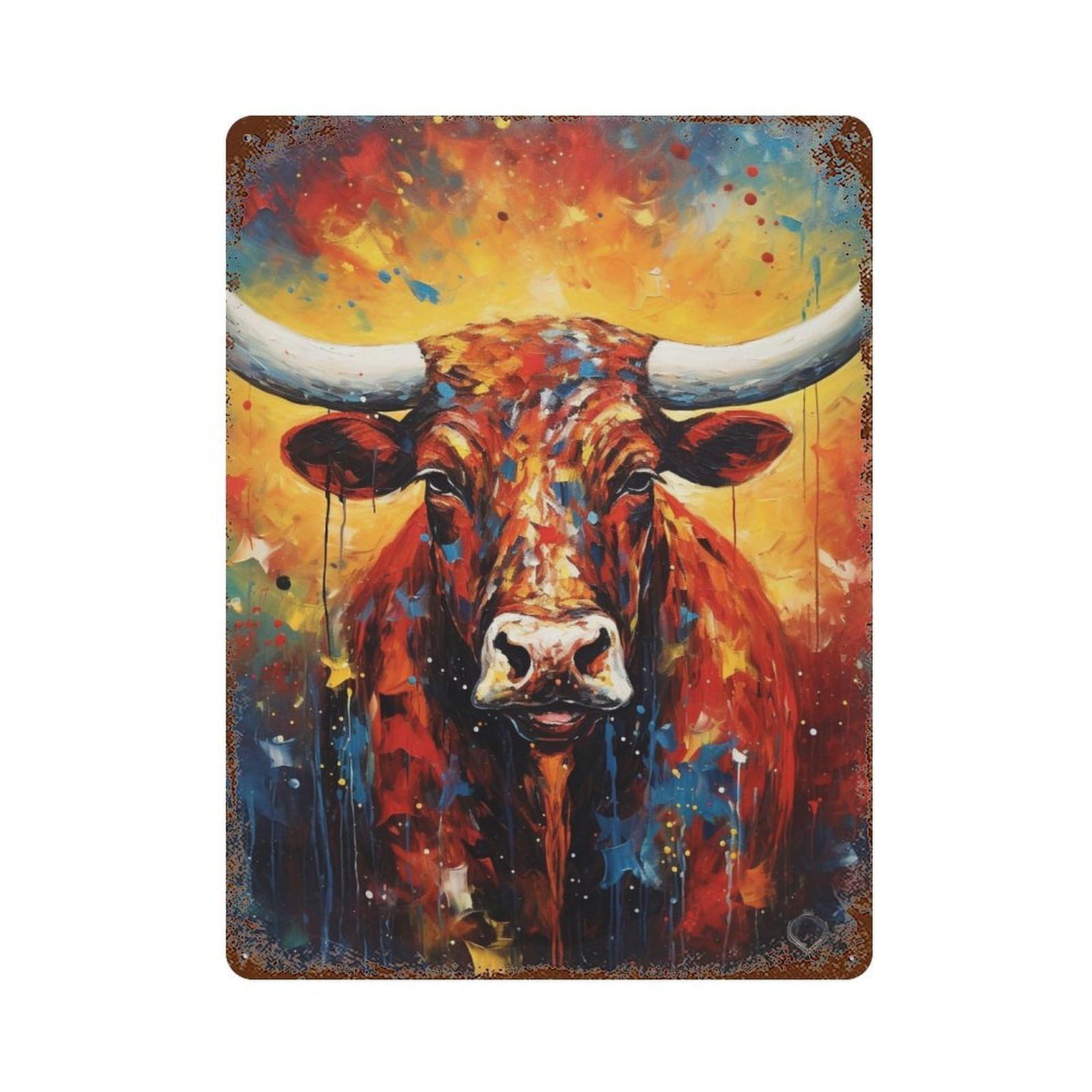 Colorful Bull Painting Artwork Retro Metal Sign 15.7"x11.8", Shabby Chic Decor for Bistro, Counter And Cafe Decor