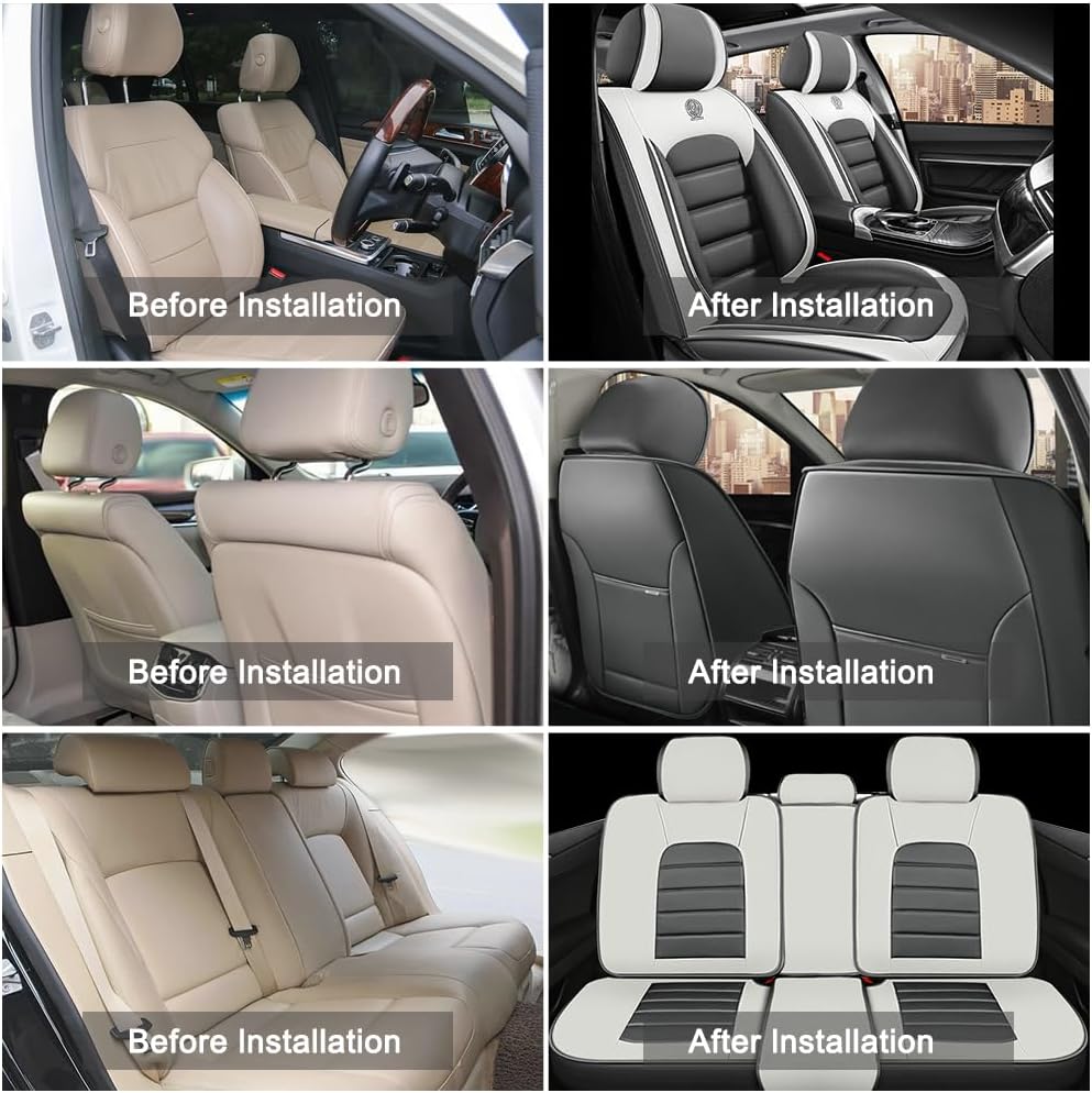 Leather Seat Covers for Hyundai Tucson 2025,Car Seat Covers Full Set,Waterproof Seat Protectors Auto Seat Covers,Soft Interior Cover Seats for Cars(White and Gray)