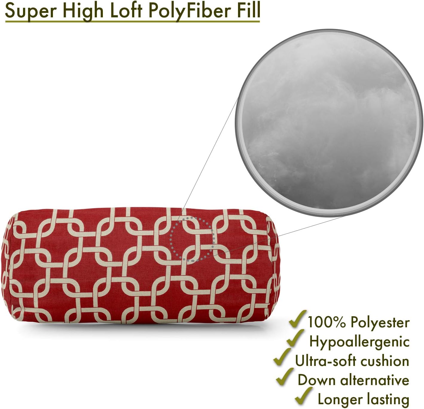 Majestic Home Goods Red Links Indoor / Outdoor Round Bolster Pillow 18.5" L x 8" W x 8" H
