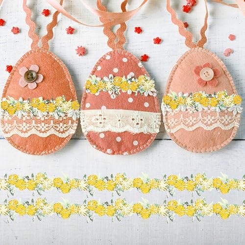 Miniatura 7 de EXCEART Cinta floral de encaje rosa DIY apliques de boda para manualidades de costura 14.8 ft (amarillo)