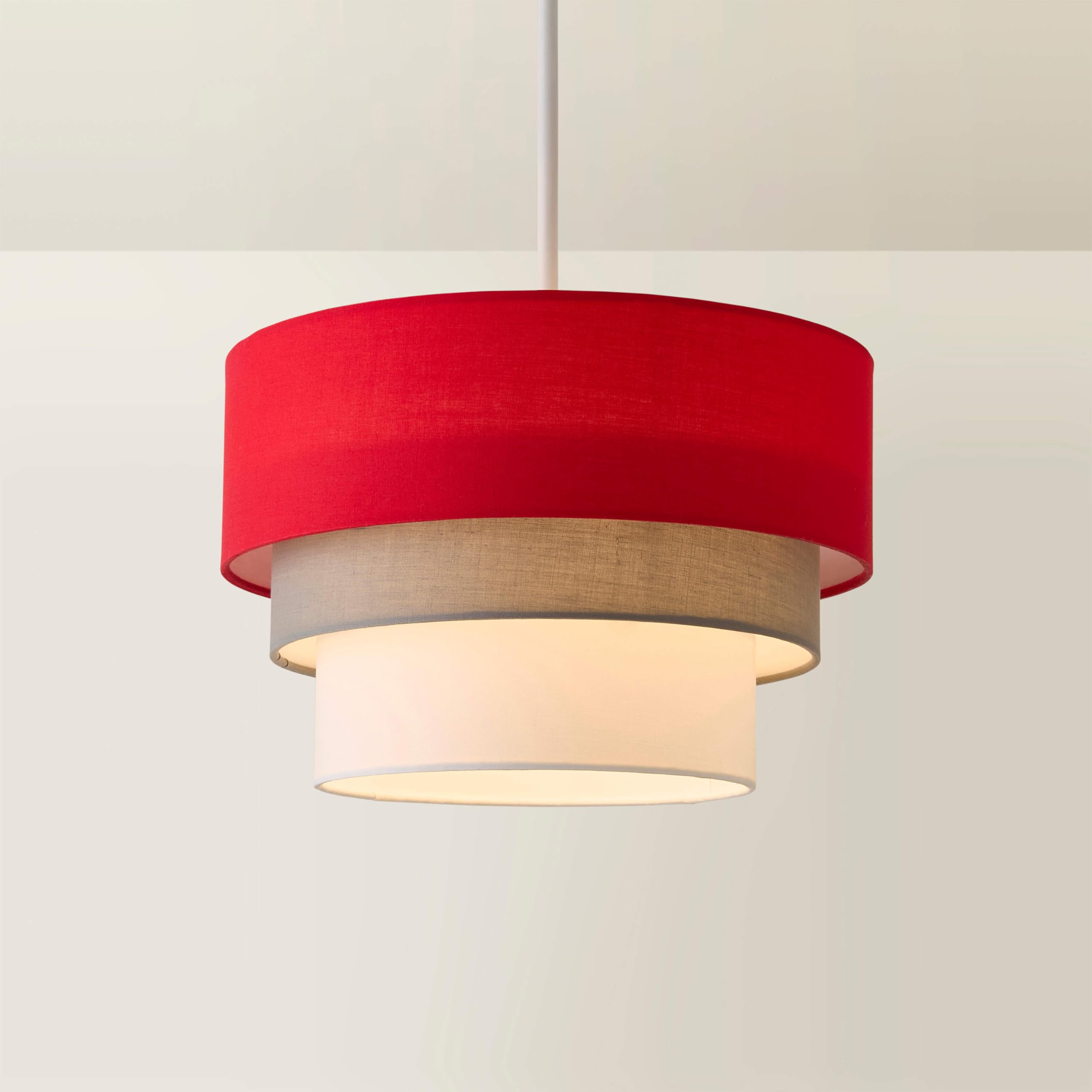 Aztec Three Tier Fabric Ceiling Pendant Lamp Shade - Red - Easy Fit - with Bulb