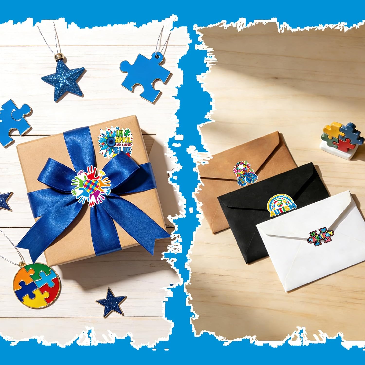 Dazoratix Autism Awareness Roll Stickers - 1000Pcs Puzzle Ribbon Decal Decorations Bulk Adhesive Waterproof Labels Fundraiser Event Supplies Laptop Water Bottle Gift Envelope Card Bag Decor for Teen