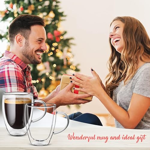 Miniatura 2 de Ulrikco Tazas de café de vidrio de doble pared de 118fl oz juego de 4 tazas de vidrio de 12 onzas con asa tazas de vaso tazas de vidrio aisladas