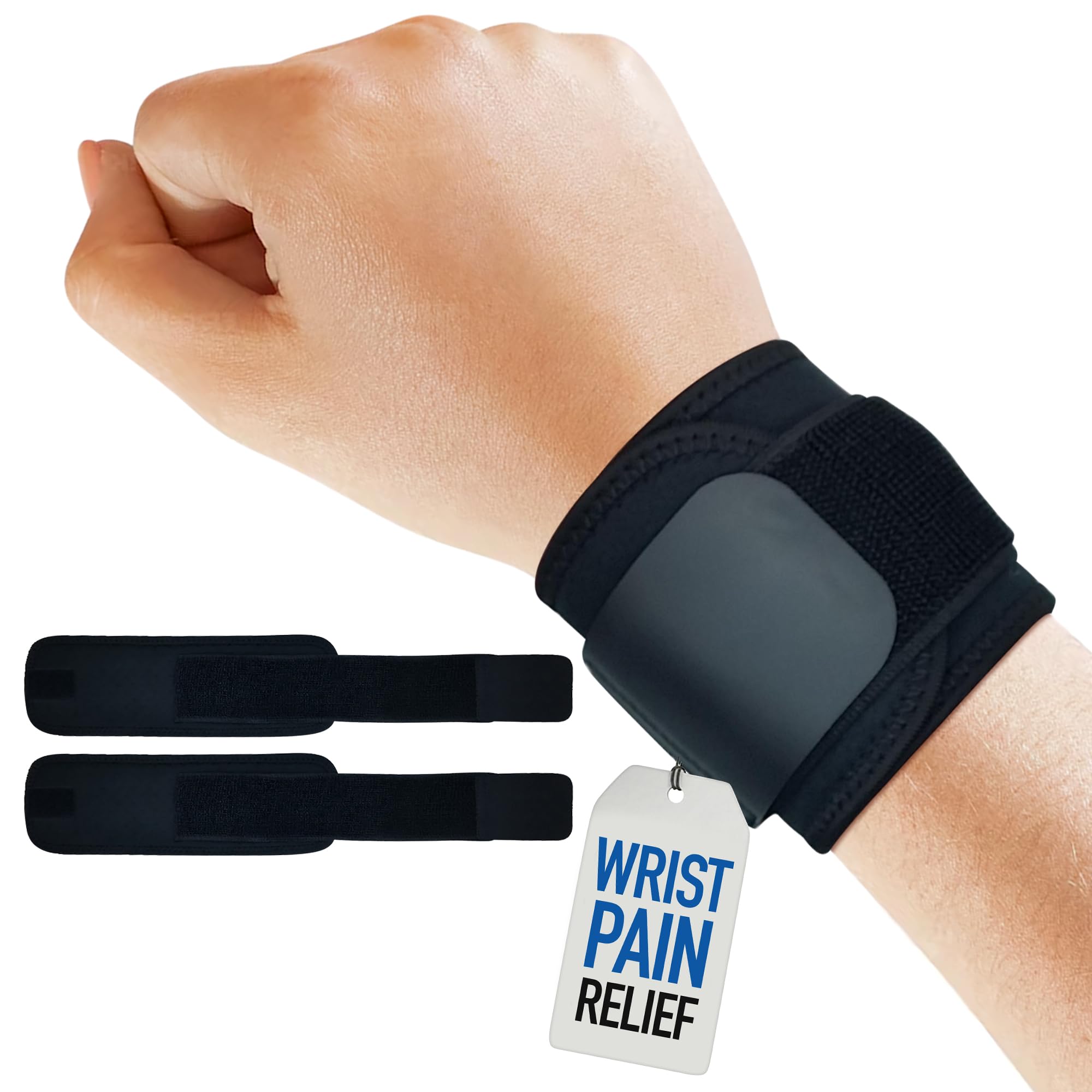 Photo 1 of 2-Pack Wrist Wraps for Wrist Tendonitis | Wrists Brace Carpal Tunnel Pain Relief | Ganglion Cyst Support or Carpal Tunnel Splint | Compression Straps for Weightlifting Women Men Left & Right Hand