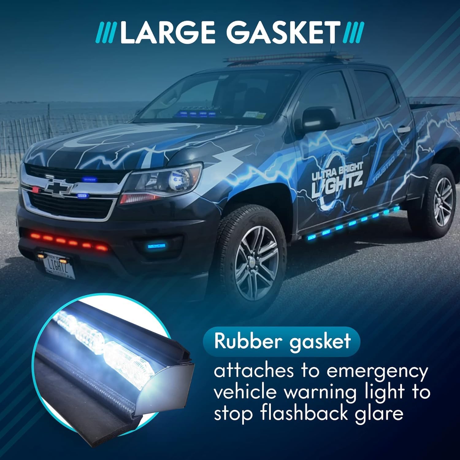 UBL 18 Inch Large Black Rubber Gasket for Light Bar - Eliminate Emergency Warning Visor Dash Stick Surface Mount Light - Windshield Flashback Guard (2)