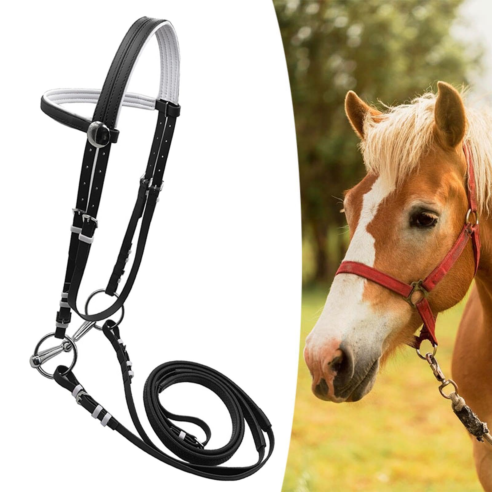 perfk Cabezada de Caballo con rienda, cabezada, Ecuestre, arnés, Cabestro, Cuerda para Montar para senderos