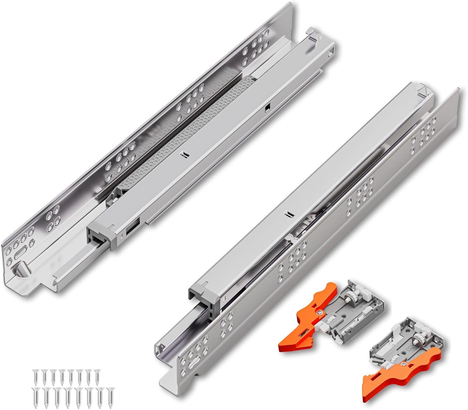 TOUCH Undermount Drawer Slides, Self-Soft Close (1 Pair, 18 Inch 457mm) for 1/2 and 5/8 Inch Side Panel, Kitchen Concealed Drawer Track Guide, Bottom Mount, 75 LB Capacity 3D Adjustable Lock Device.