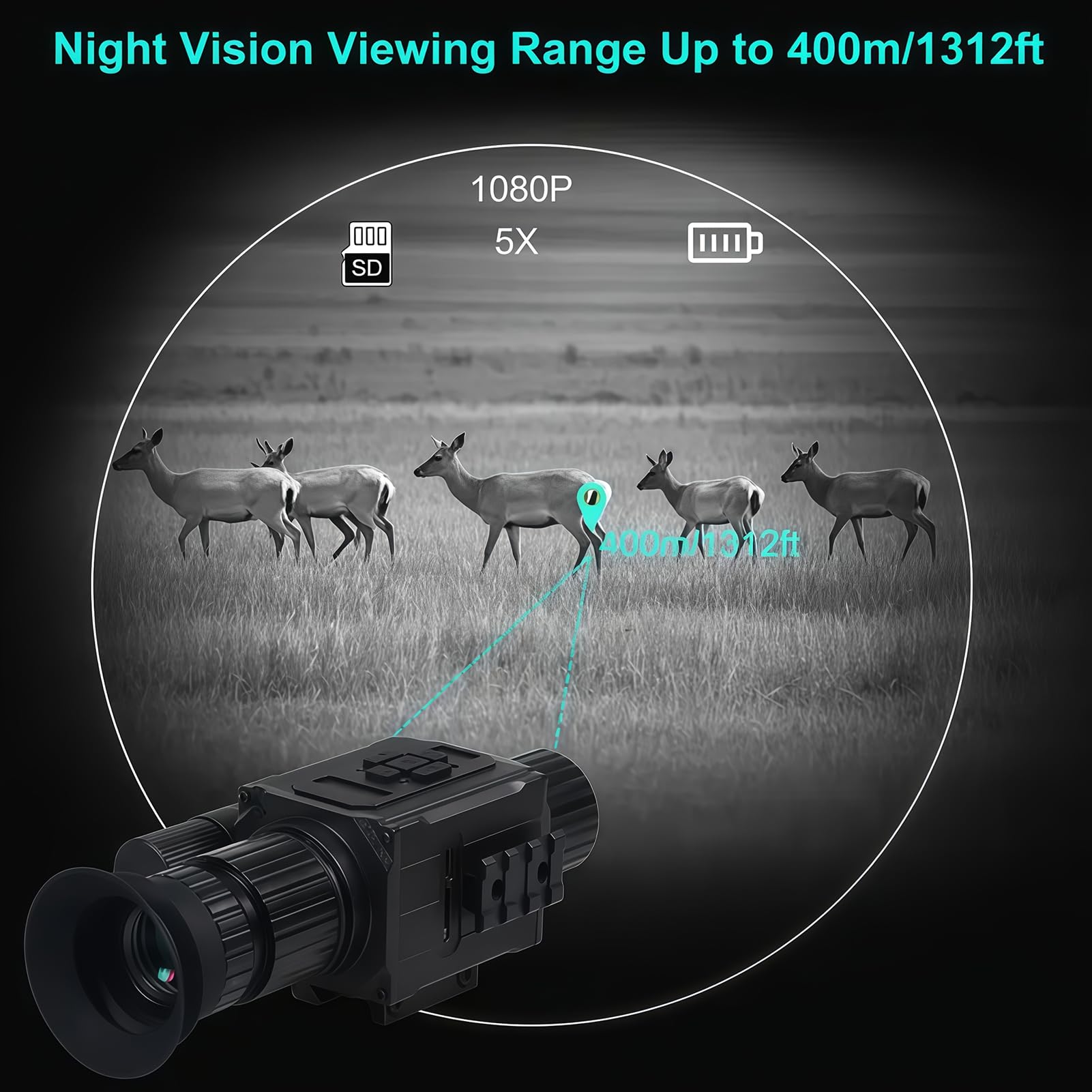 M5 Night Vision Scope Infrared Digital Night Vision Monocular Fhd 1080 P Hunting Surveillance In Total Darkness 32 Gb Memory Card For Photo And Video Storage
