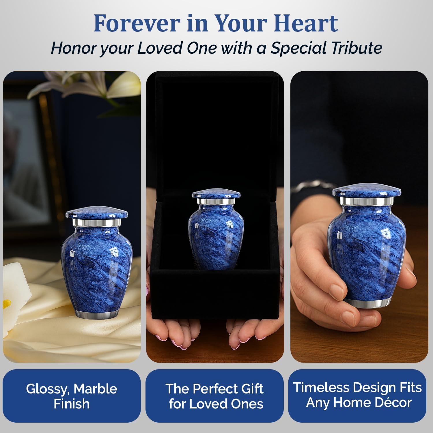 Small Urn for Ashes Male & Female – Mini Cremation Urns for Human Ashes Keepsake – Little Miniature Ash Urn for Mom & Dad – Tiny Decorative Memorial Keepsake for Loved Ones (Blue, Small)