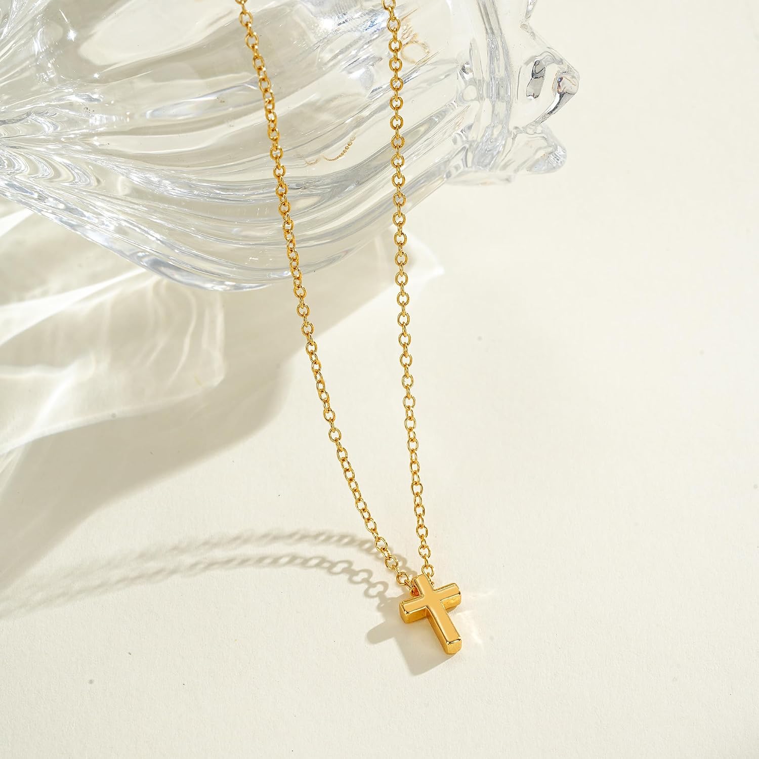 Small Cross Necklace for Women, Dainty 14K Gold/Silver Plated Cross Choker Pendant Necklace Simple Trendy Waterproof Cute Easter Basket Stuffer Necklace Baptism Religious Faith Jewelry Gifts
