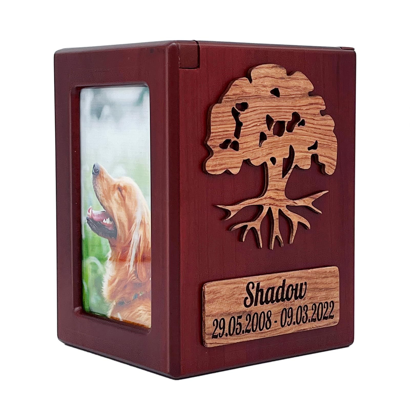 Tarngod custom name and date, engrave your blessing text, custom urn, pet urn for dogs and cats, souvenir wood box. — image 1