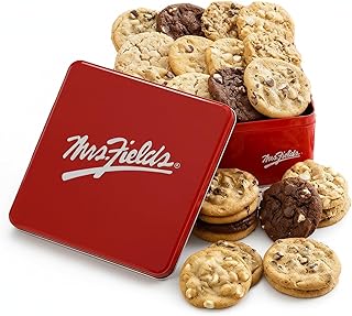 Mrs. Fields 2 Dozen Signature Tin - Assorted with 24 Original Cookies in 5 Classic Cookie Flavors - Semi-Sweet Chocolate Chip, Oatmeal Raisin, Cinnamon Sugar, Triple Chocolate and White Chocolate Chip