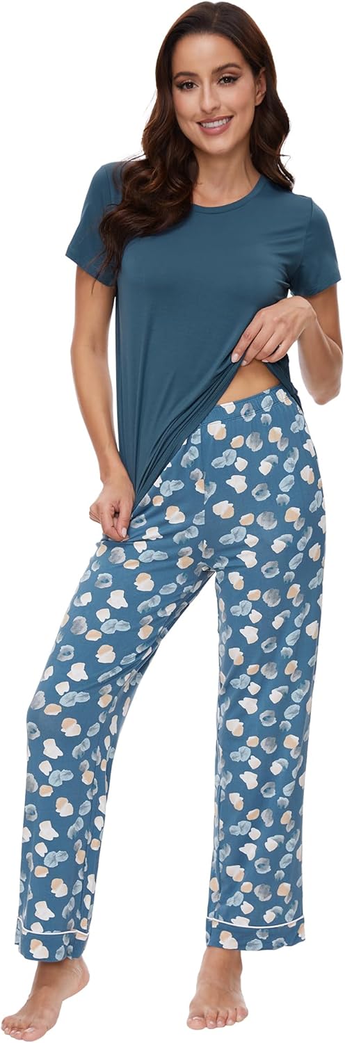 WiWi Pajamas for Women Pajama Sets Super Soft Short Sleeve Loungewear with Pants Cooling Pjs Lounge Set S-XXL - Image 3