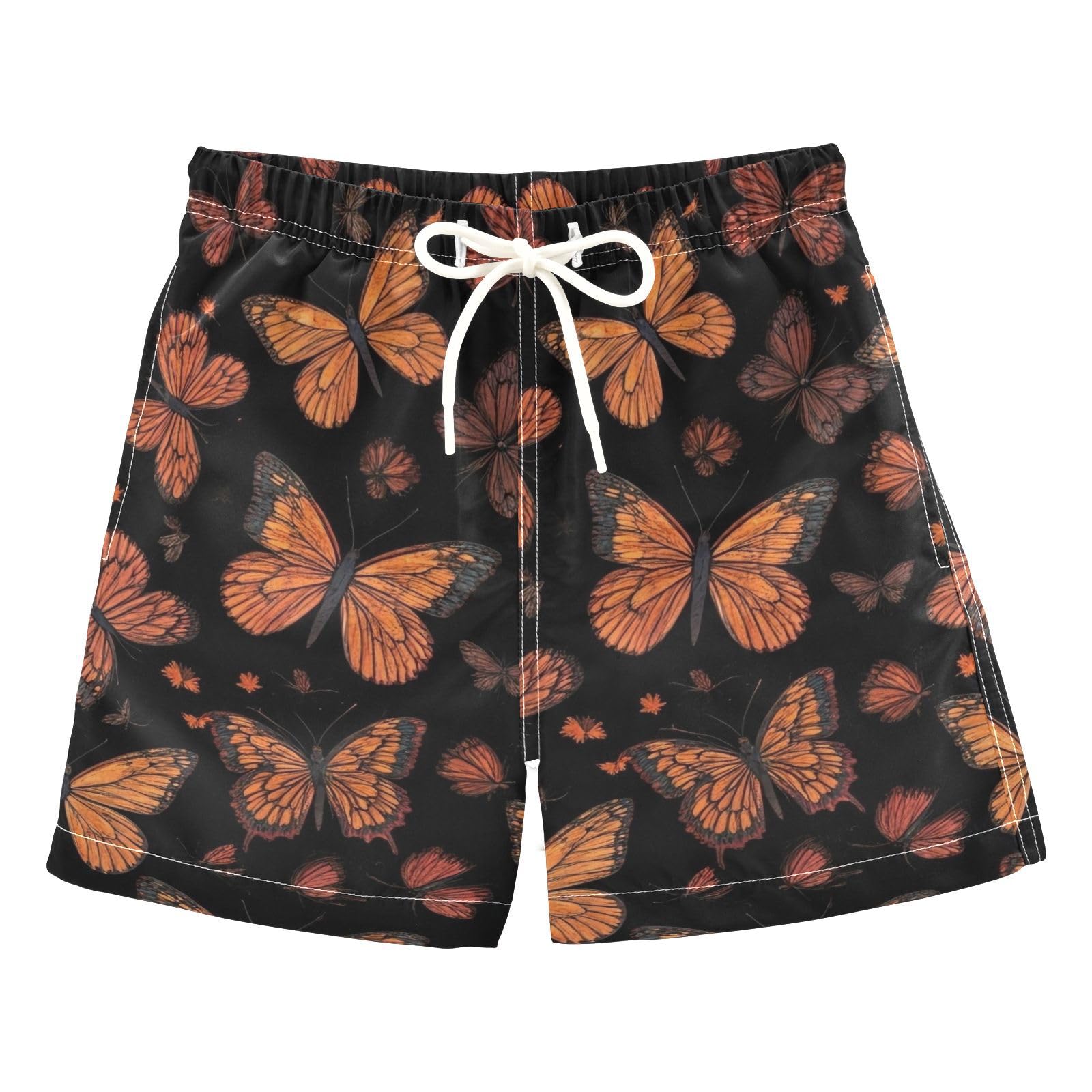 FLildon Orange Black Butterflies Little Boys Swim Trunks with Mesh Lining Quick Dry Beach Board Shorts, 3T