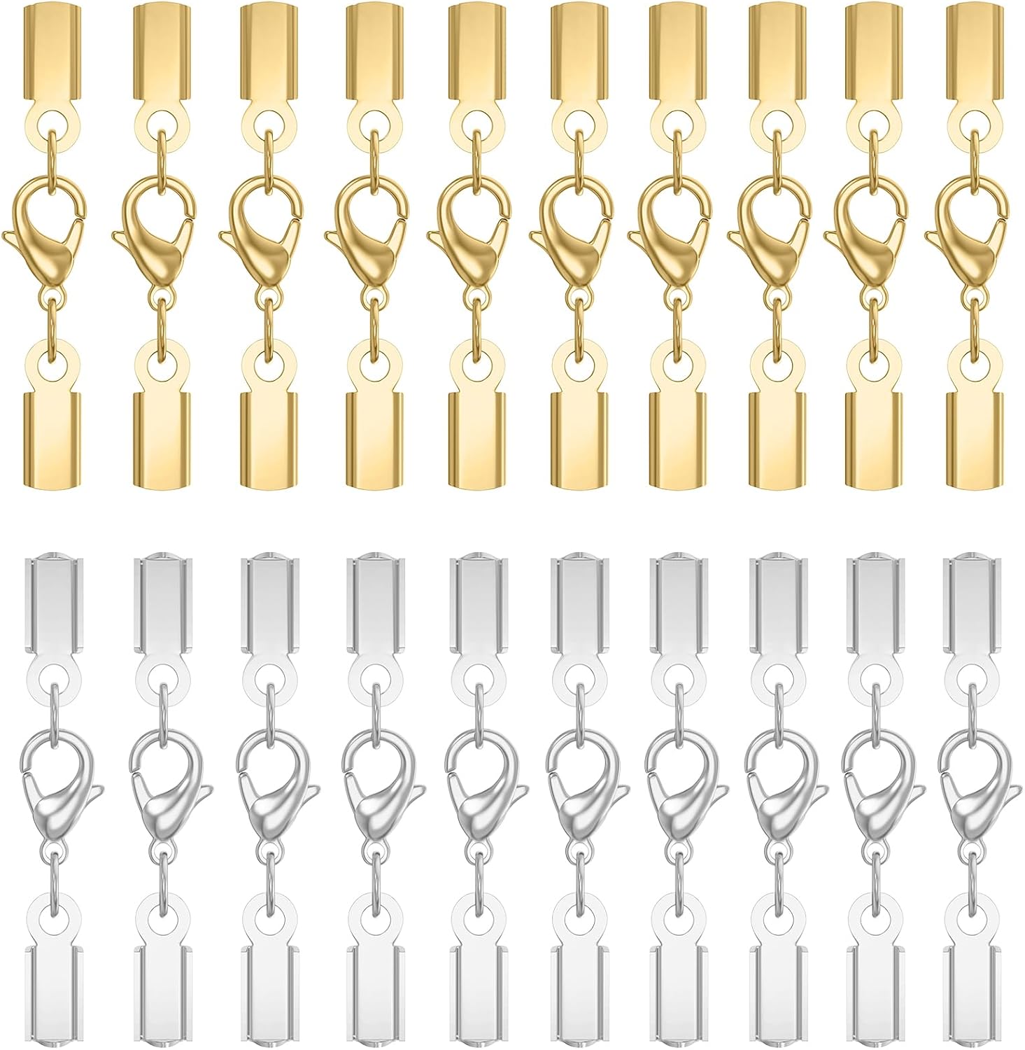 20Sets Cord End Caps with Lobster Clasp Connector,316 Stainless Steel Cord Ends for Jewelry Making Leather Necklace Cord with Clasp 3MM ID End Caps for DIY Bracelets Necklaces