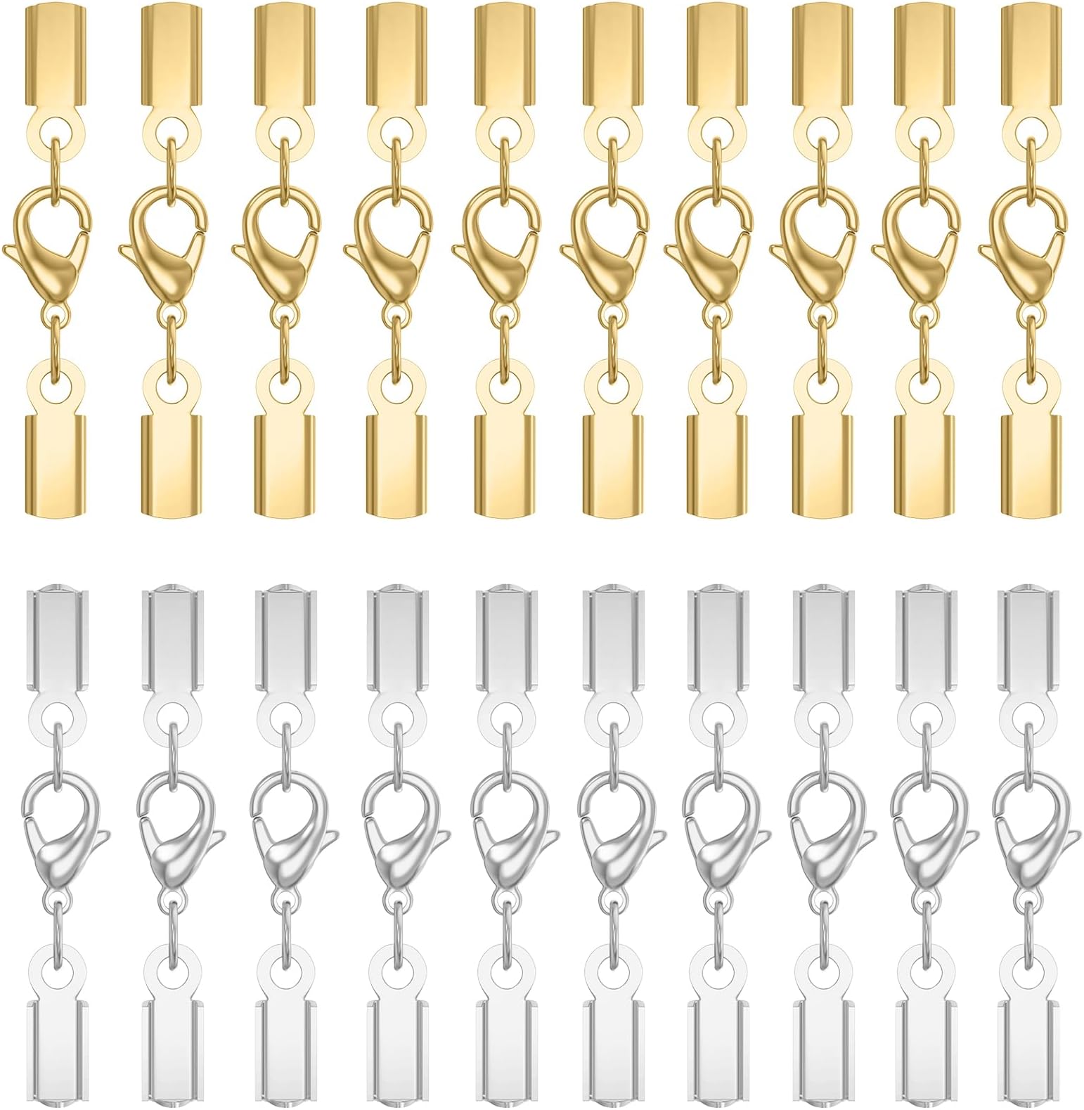 20Sets Cord End Caps with Lobster Clasp Connector,316 Stainless Steel Cord Ends for Jewelry Making Leather Necklace Cord with Clasp 3MM ID End Caps for DIY Bracelets Necklaces
