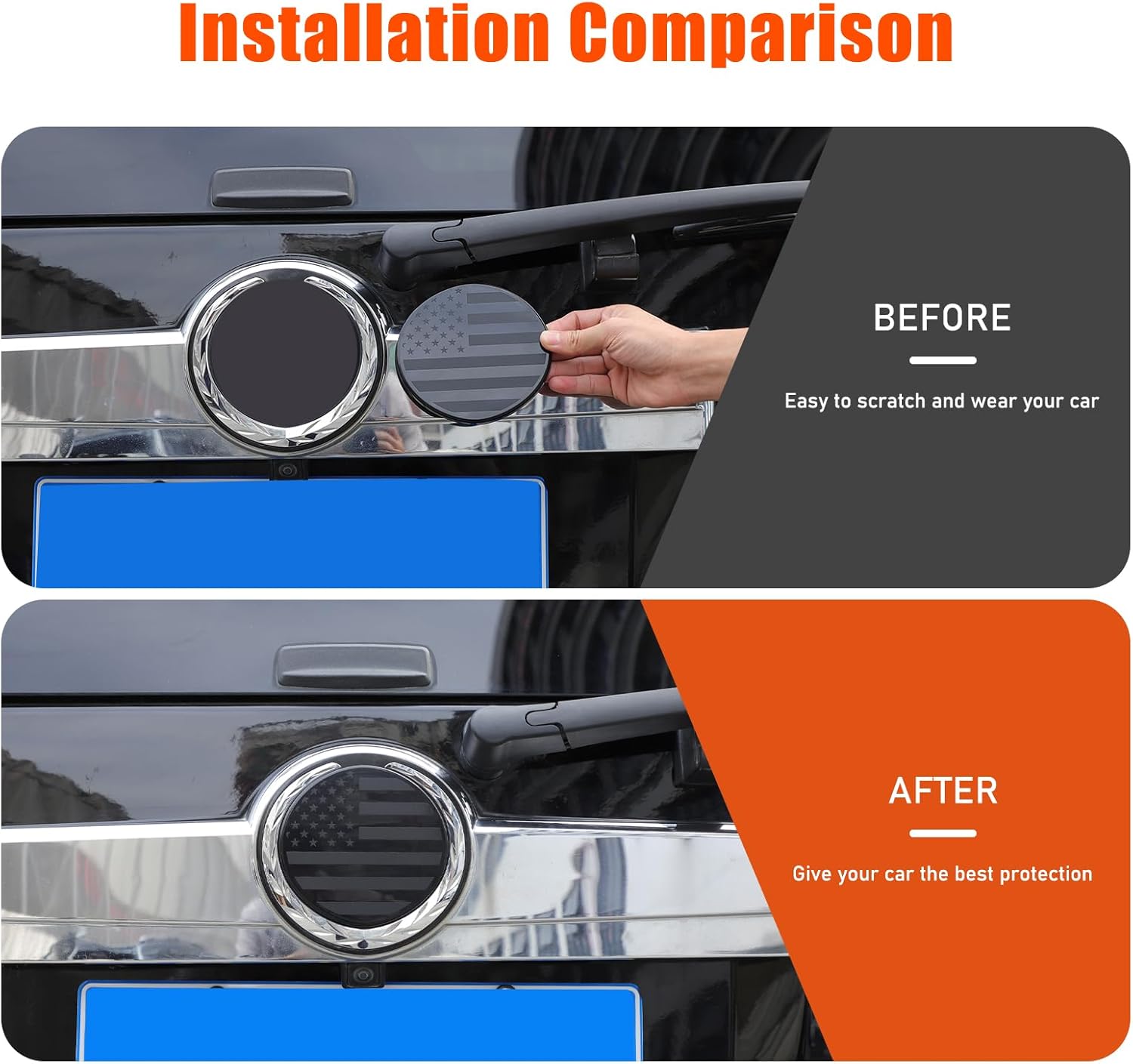 Front Grille Tailgate Emblems Trim Cover Compatible with Cadillac Escalade 2007-2014, Oval Emblem Decorative Overlay, Car Front Rear Logo Cover Trim Accessories