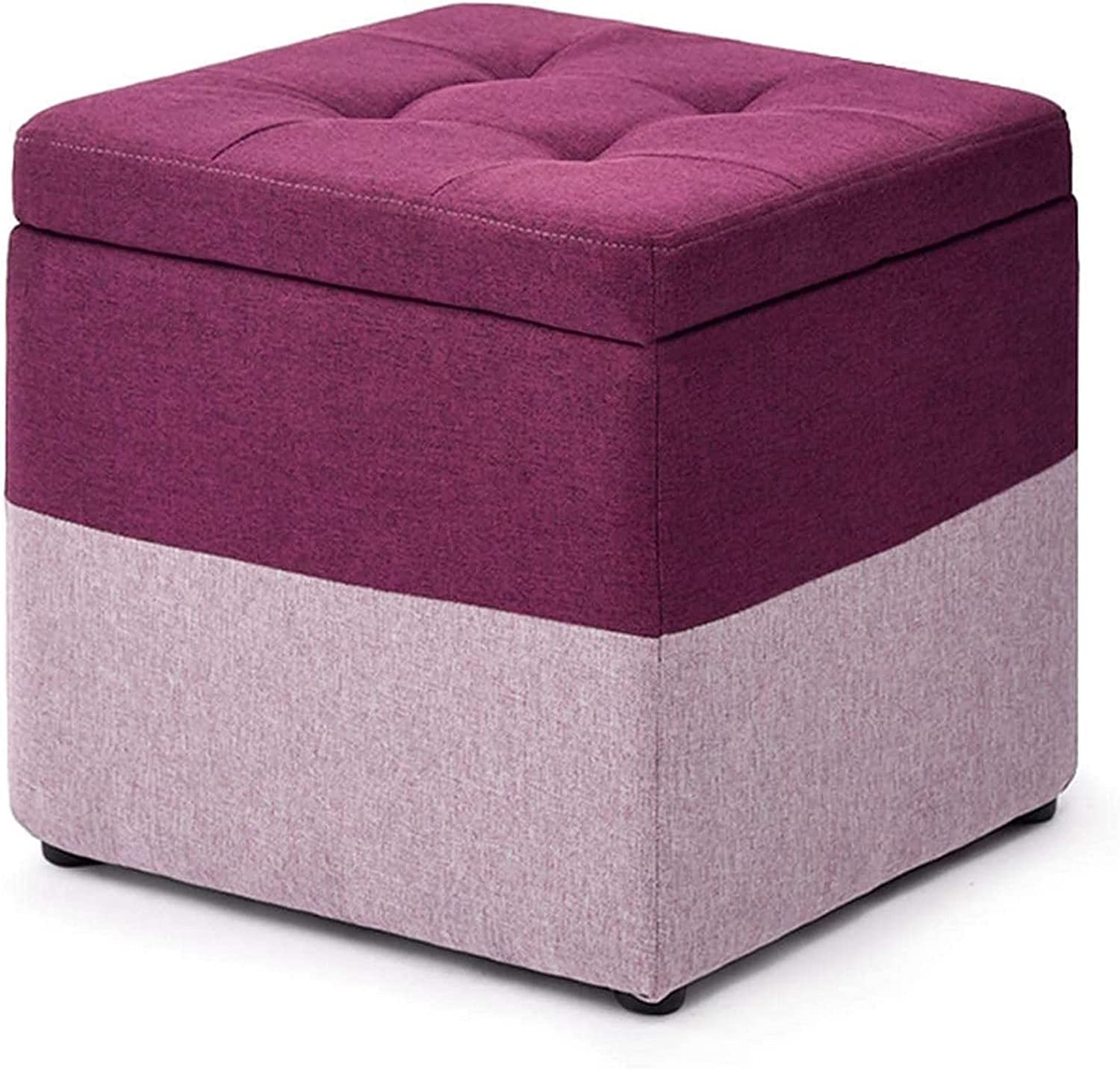 Repose-pied cube en tissu violet 40x40 cm avec coffre de rangement