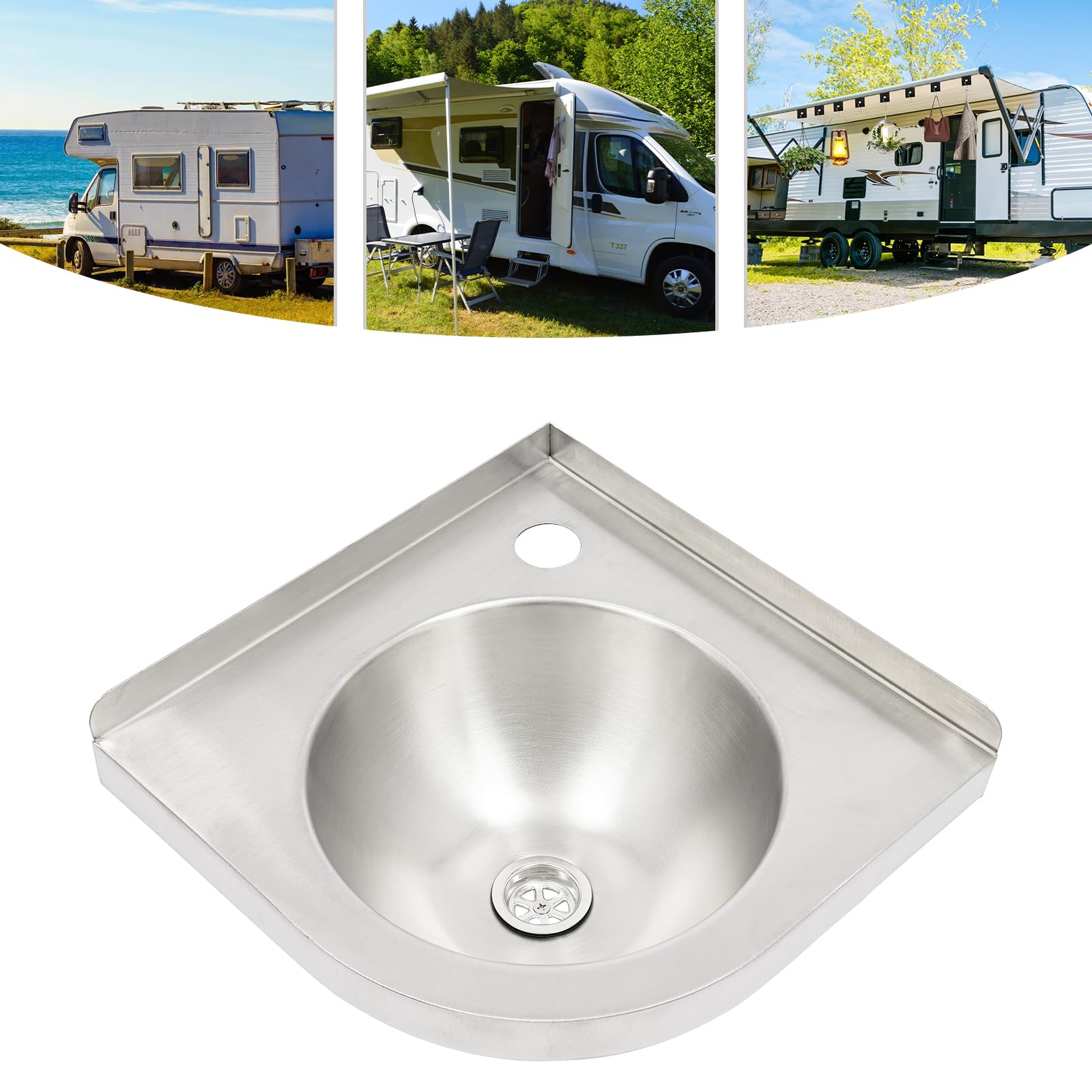 Lavabo in acciaio inox, 30,5 x 30,5 cm, lavello da parete in acciaio inox 304 da 1,2 mm, lavello angolare con scarico, staffe, senza rubinetto, per camper, bagno, cucina