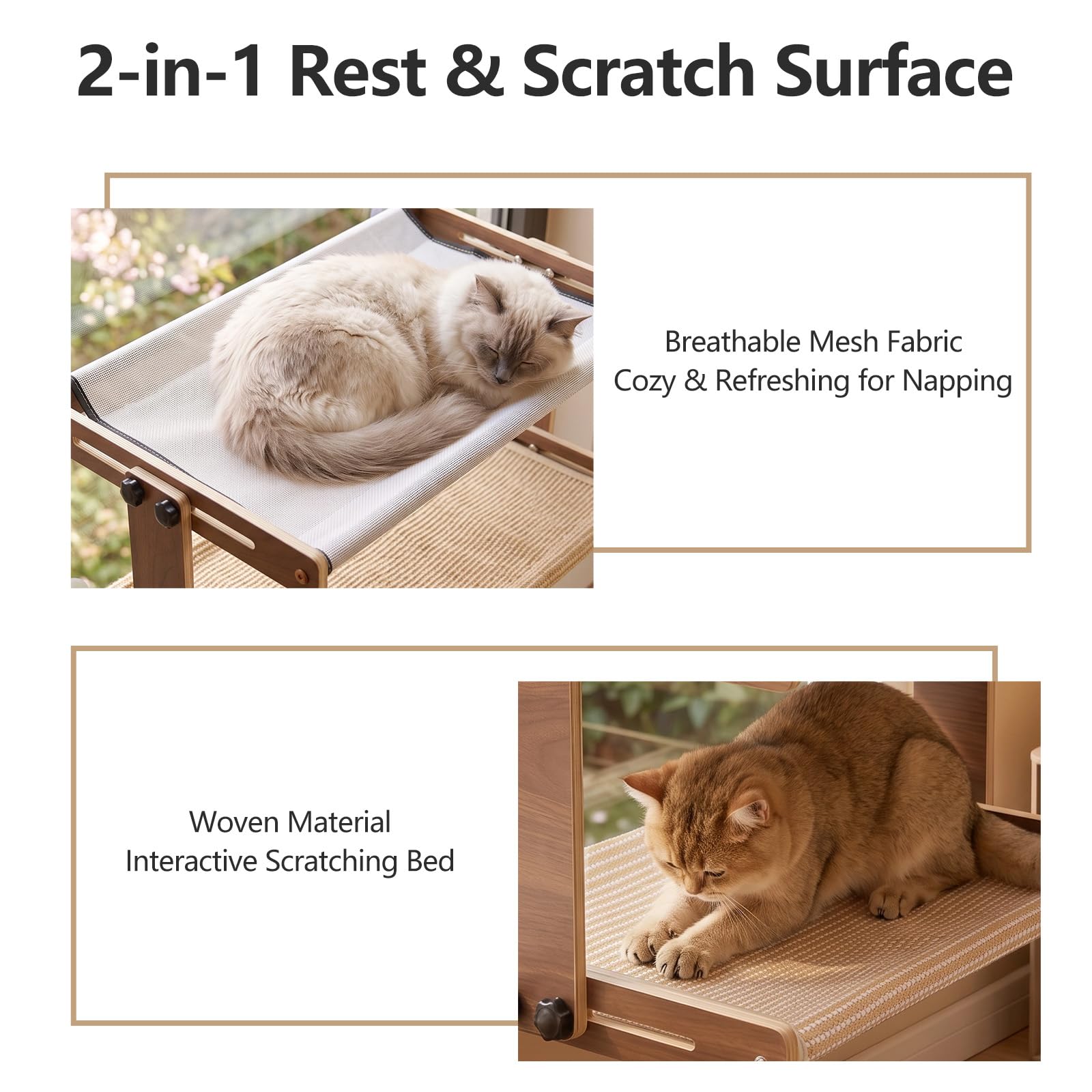 Marchul Amaca a due piani per finestra per gatti, a 2 livelli, con superficie rimovibile in sisal, struttura in legno robusto, letto a ventosa per gatti multipli
