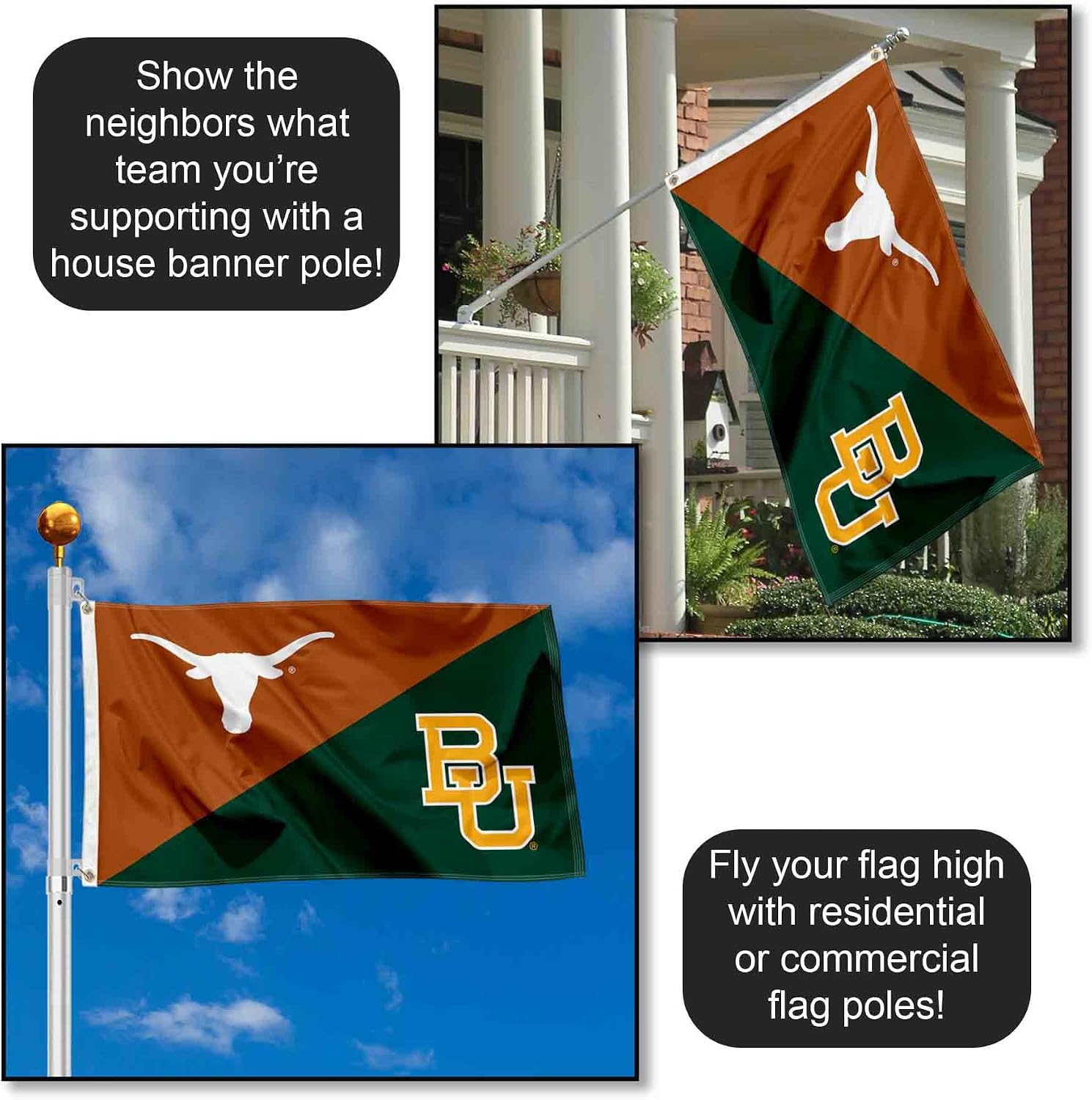 Texas Longhorns vs Baylor Bears House Divided 3x5 Flag Rivalry Banner Flag