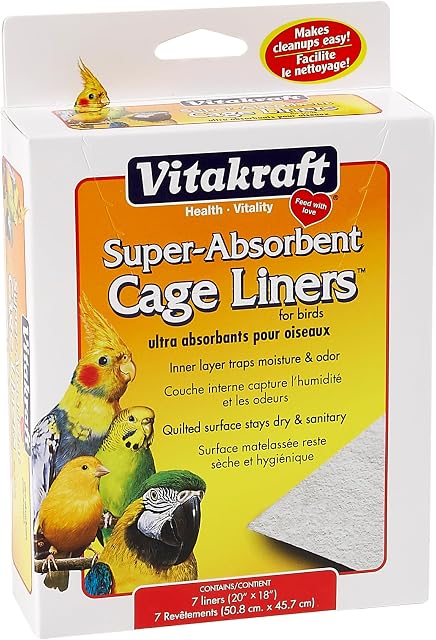 Vitakraft Cage Liners for Birds - For Parrot, Parakeet, Conure, and Cockatiel Cages White 20" X 18" 7 Count, Premium Absorbent Liner