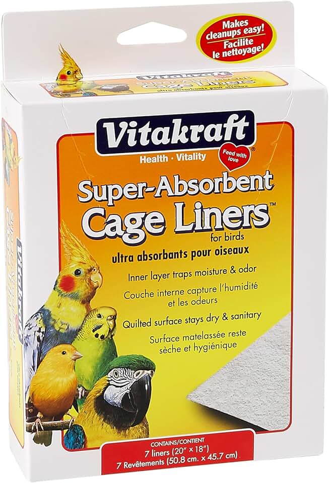 Vitakraft 鳥類籠內襯 - 適用於鸚鵡、長尾小鸚鵡、錐尾鸚鵡和玄鳳鸚鵡籠子白色 20" X 18" 7 片，優質吸水內襯