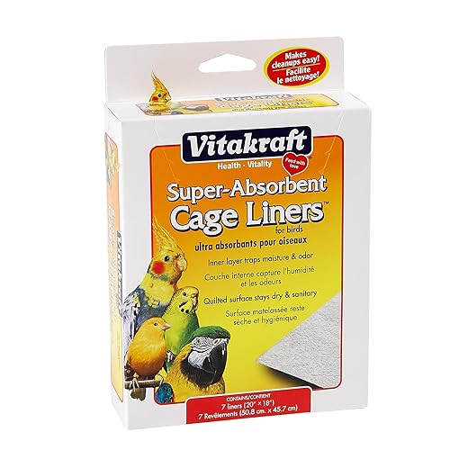 Vitakraft Cage Liners for Birds - For Parrot, Parakeet, Conure, and Cockatiel Cages White 20" X 18" 7 Count, Premium Absorbent Liner