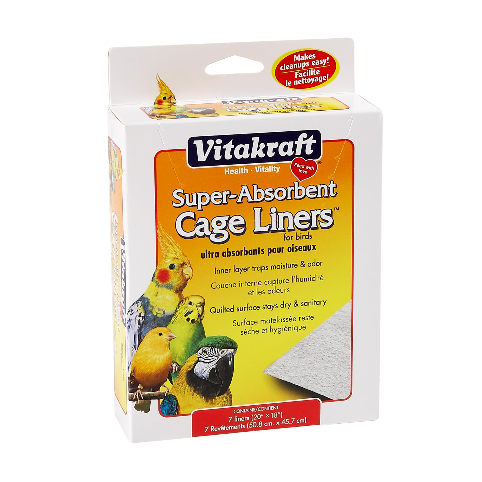 VITAKRAFT 512071 7-Pack Super Absorbent Cage Liners for Birds, 20" X 18"