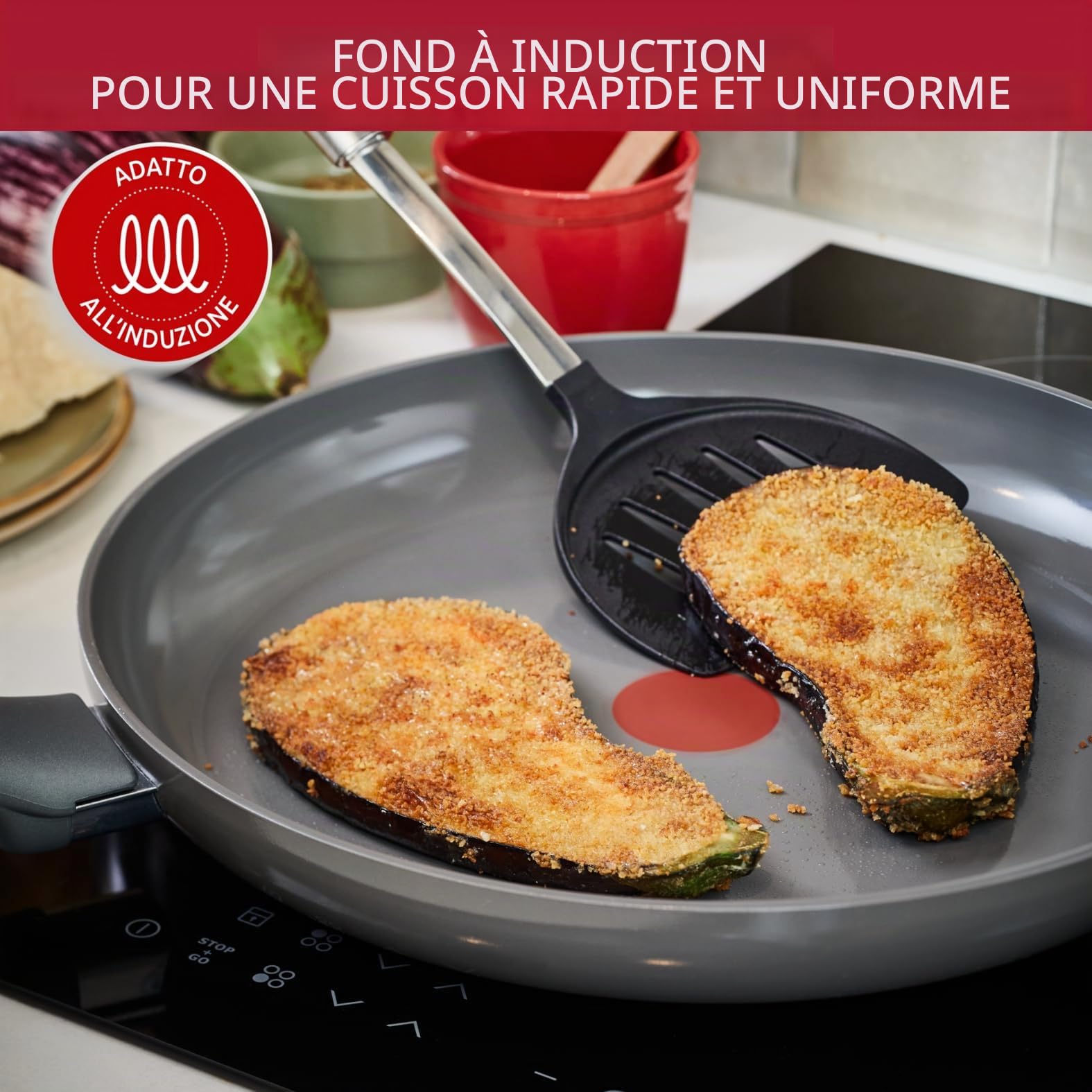 Lagostina Ressource, Set de poêles antiadhésives, 3 poêles 20, 24 et 28 cm avec revêtement en céramique, poêles antiadhésives compatibles avec gaz et induction, technologie thermosignal et cuisson