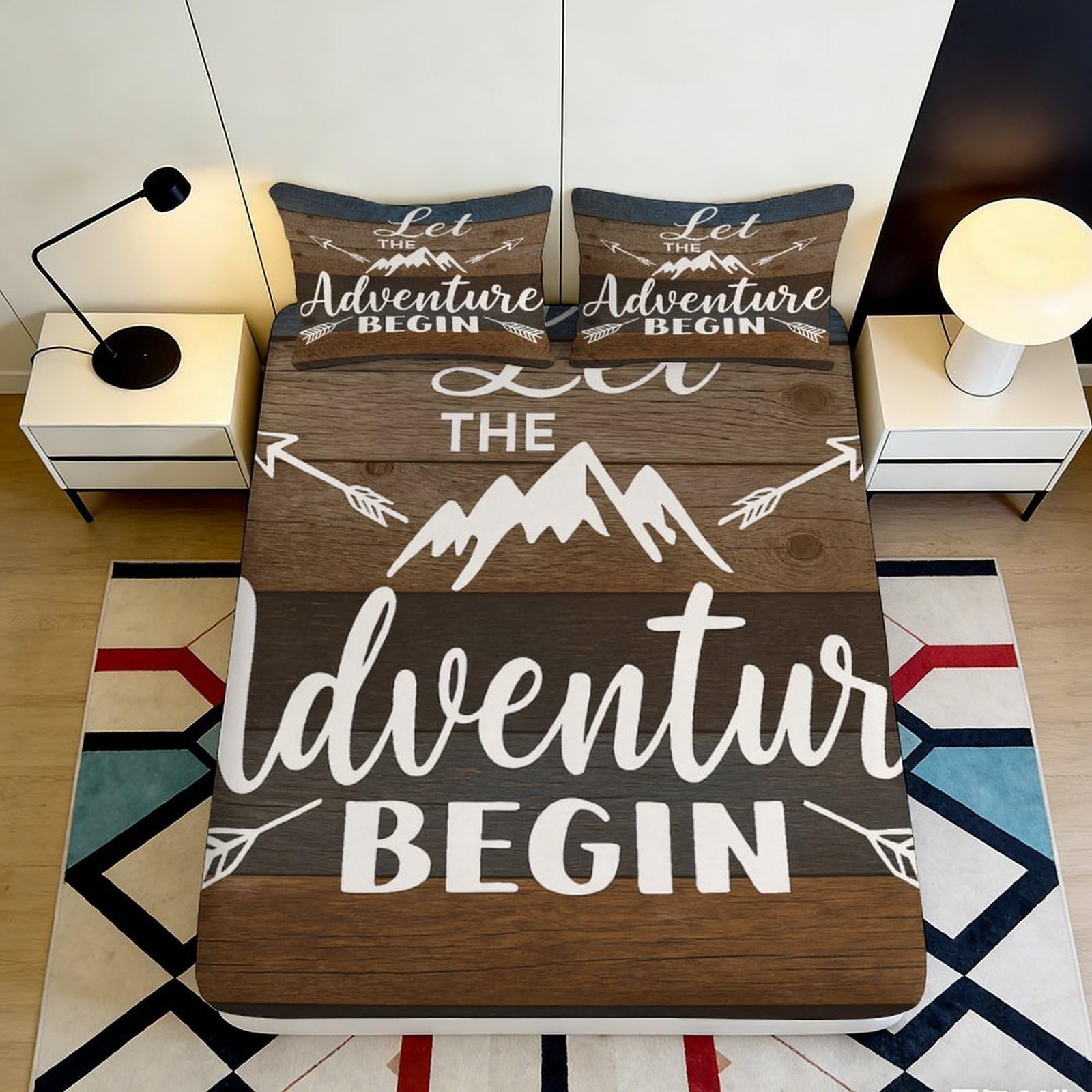 3D Printed Mountain Adventure Fitted Sheet Microfiber Soft Brown Rustic Arrow Bed Cover for Bedroom Guest Room Dorm Decor 90x200x25cm