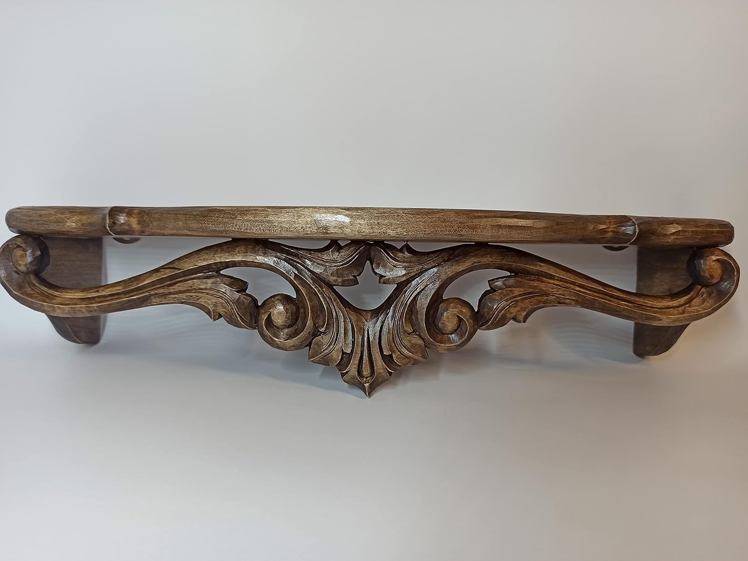 Vintage Carved Wooden Wall Shelf - Plant & Book Display, Floating Decor