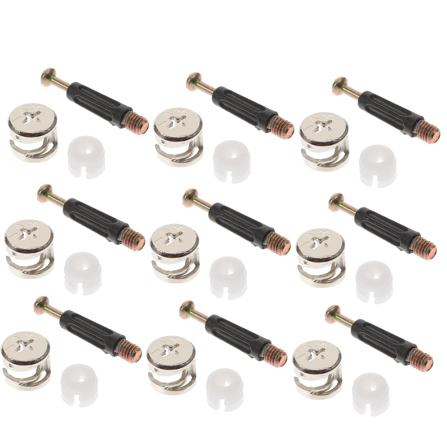 Alipis 100 Sets 3-in-1 Cam Lock Fittings Cabinet Furniture Connectors Pre-Inserted Nuts and 40mm Black Dowels for Cabinet Assembly and Joint Fixing