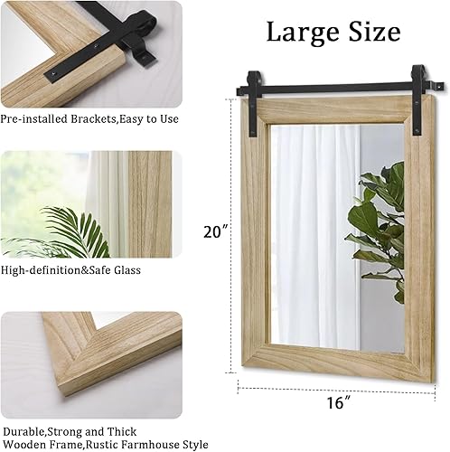 Miniatura 2 de AAZZKANG Espejos rústicos para pared, espejo rectangular grande para puerta de granero con marco de madera para baño, dormitorio, sala de estar,