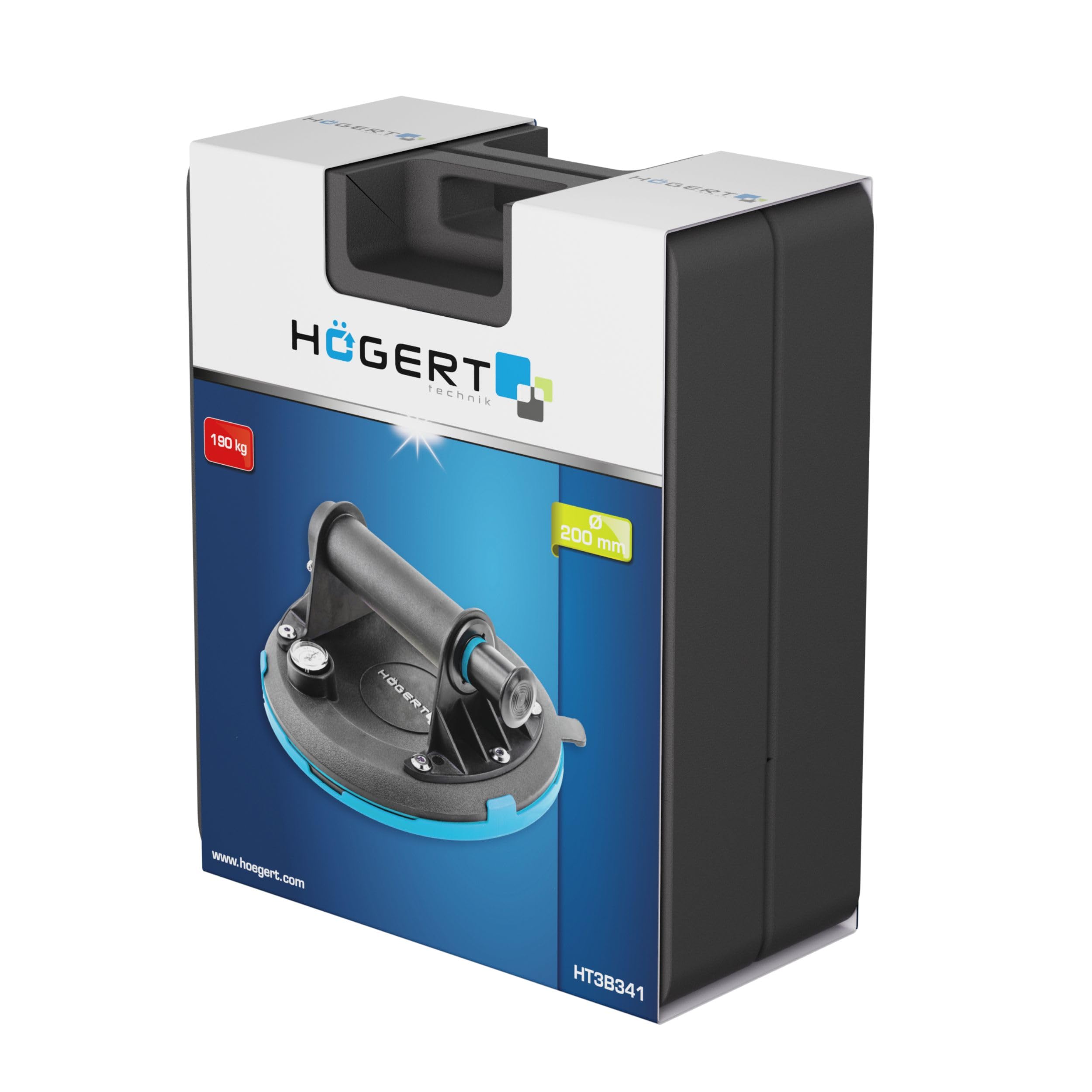 Högert Technik - Tazza a mano da 200 mm con manometro | Carico massimo: 190 kg | Aspiratore manuale | Ventosa resistente | La ventosa viene utilizzata per il trasporto di vetri della finestra, oggetti