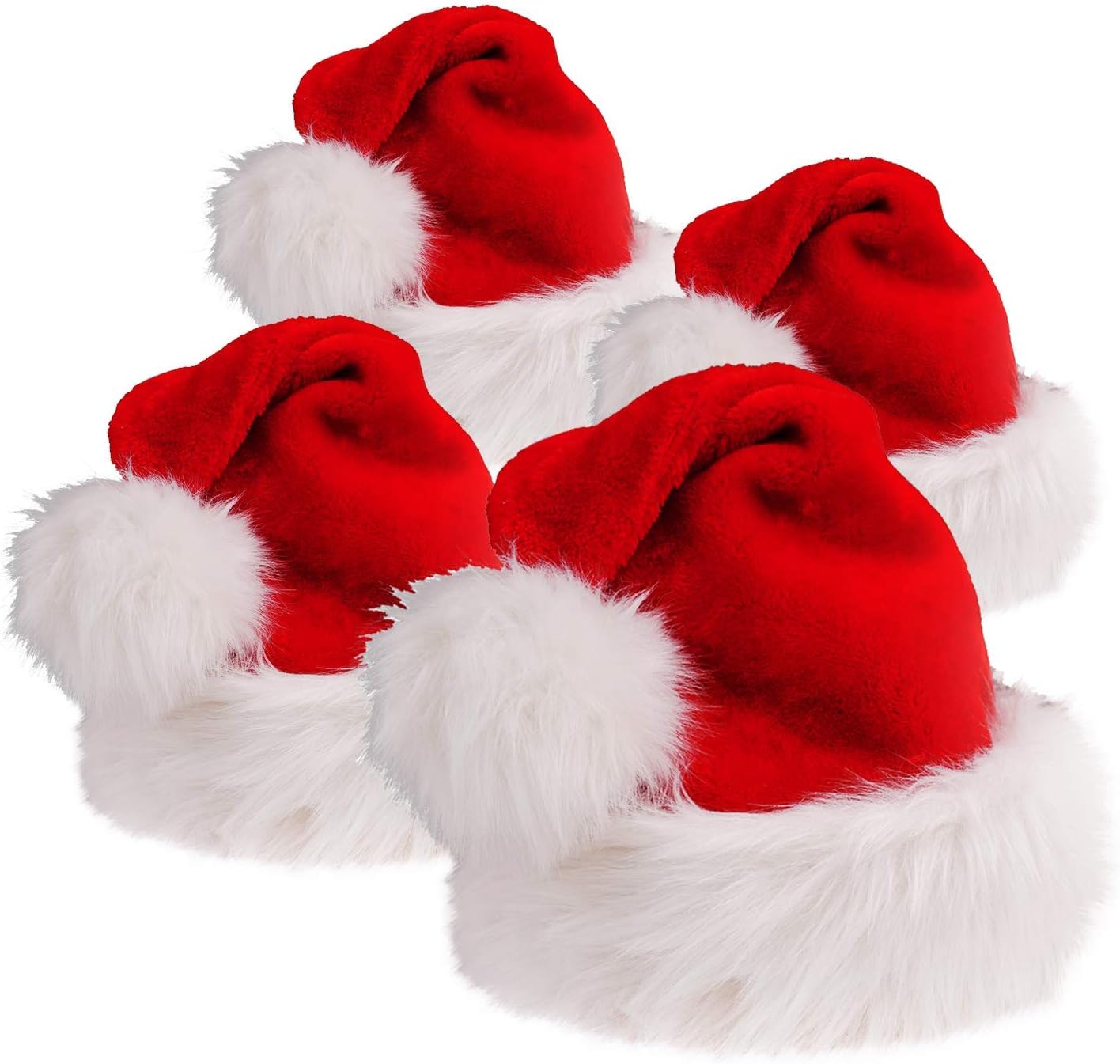 DERAYEE 4 Pack Santa Hat Unisex Velvet Fabric Christmas Hat for Adults Teens(Red&White)